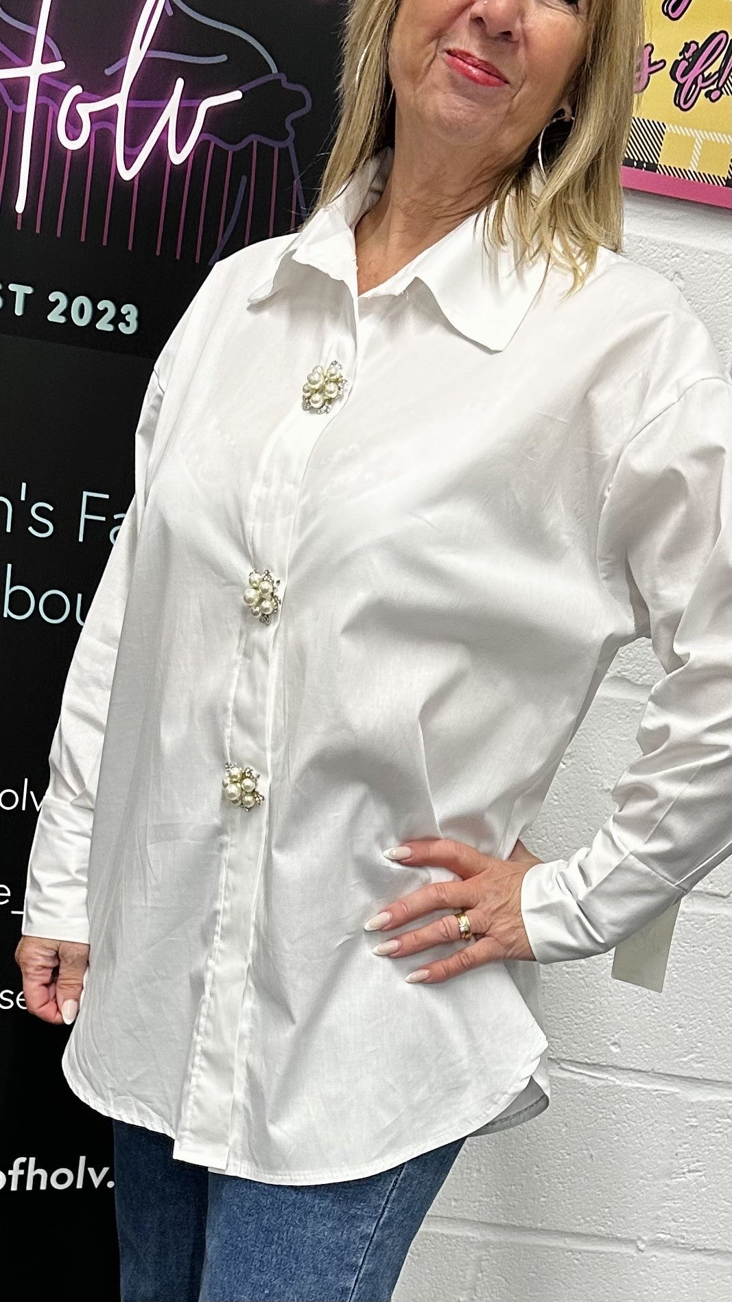 THE GLENDA SHIRT (WITH DETATACHABLE JEWELLED BUTTON ACCESSORIES)