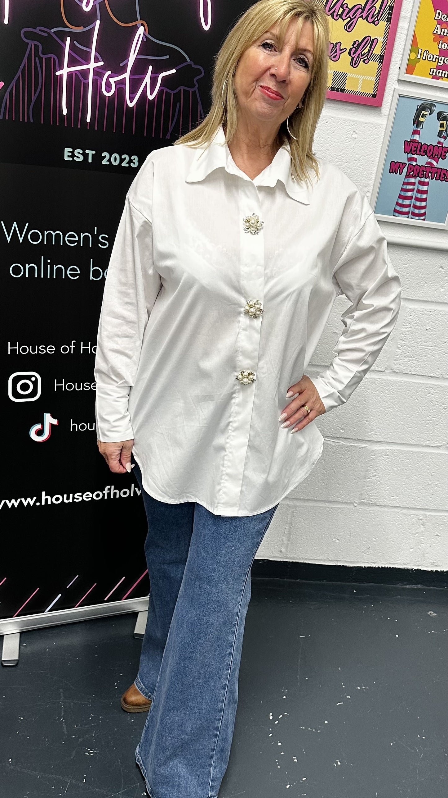 THE GLENDA SHIRT (WITH DETATACHABLE JEWELLED BUTTON ACCESSORIES)
