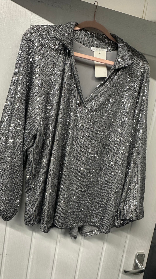 ALEXIS SEQUIN TOP WITH COLLAR