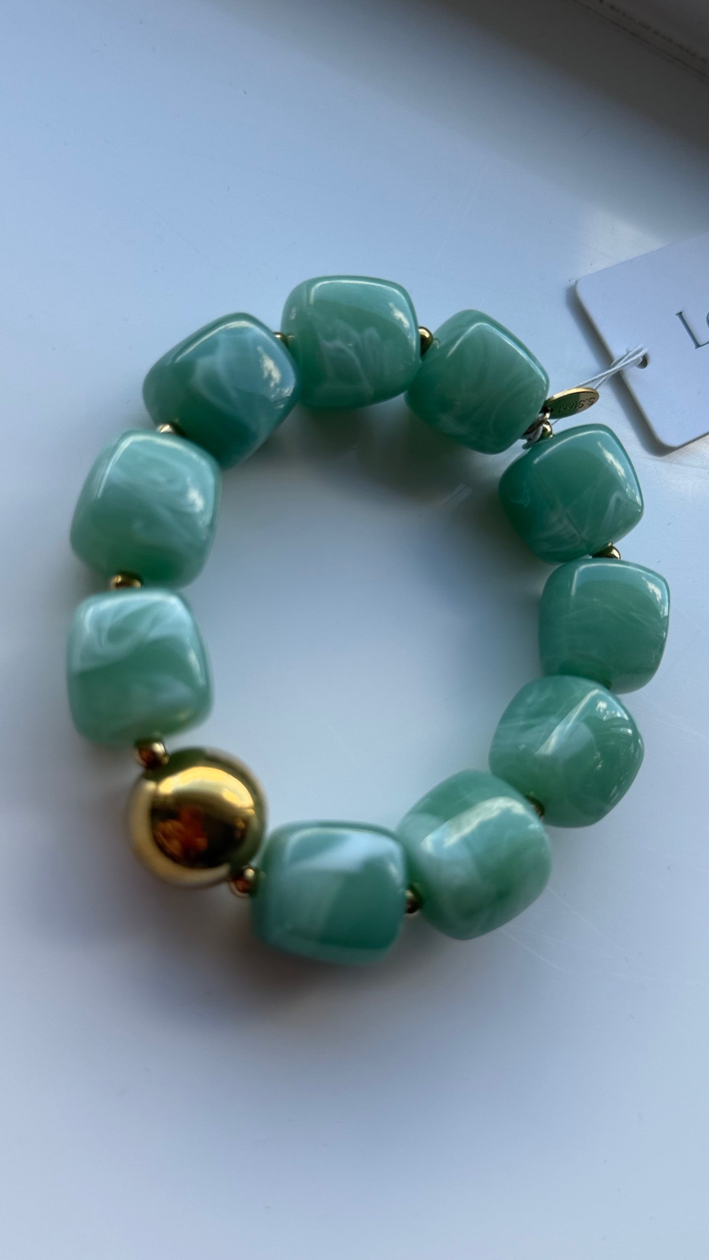 SAGE AND GOLD CHUNKY BEAD BRACELET