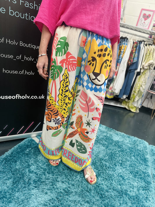 THE POLLY WIDE LEG MULTI PATTERN TROUSERS