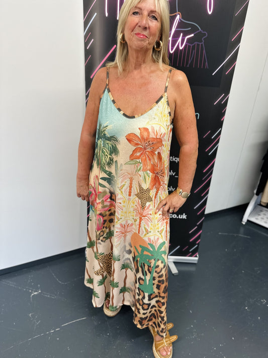 SPAGETTI STRAP SAFARI STAR DRESS