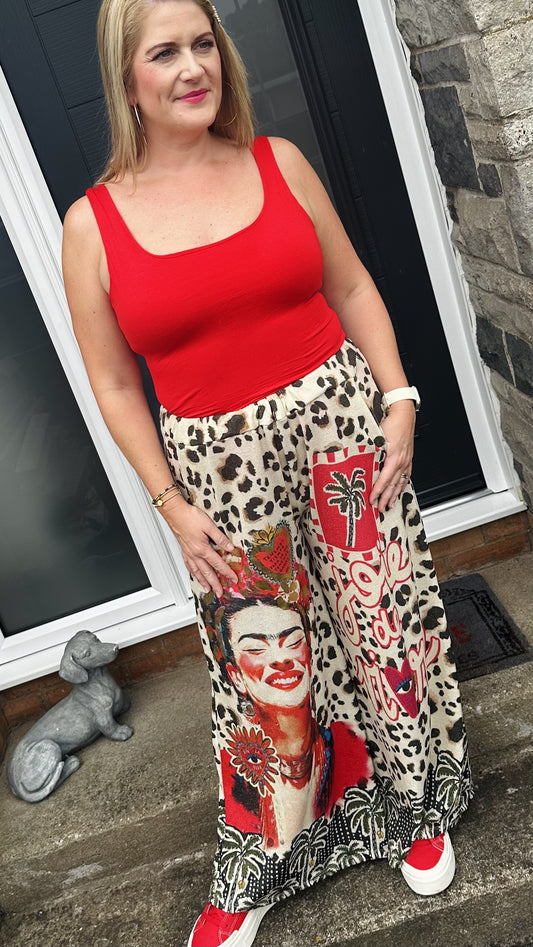 FRIDA-LEOPARD PALM- BLUE MOJITO - NAMES TROUSERS